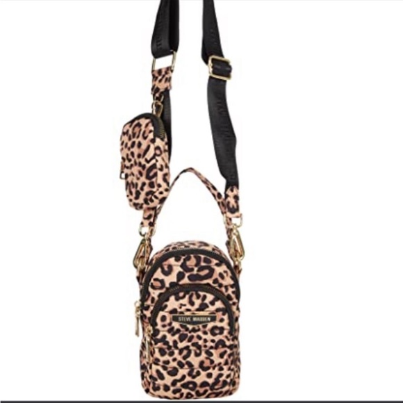NEW! STEVE MADDEN Jenna Mini Crossbody Bag Detachable Pouch Strap Nylon Leopard - Picture 1 of 15